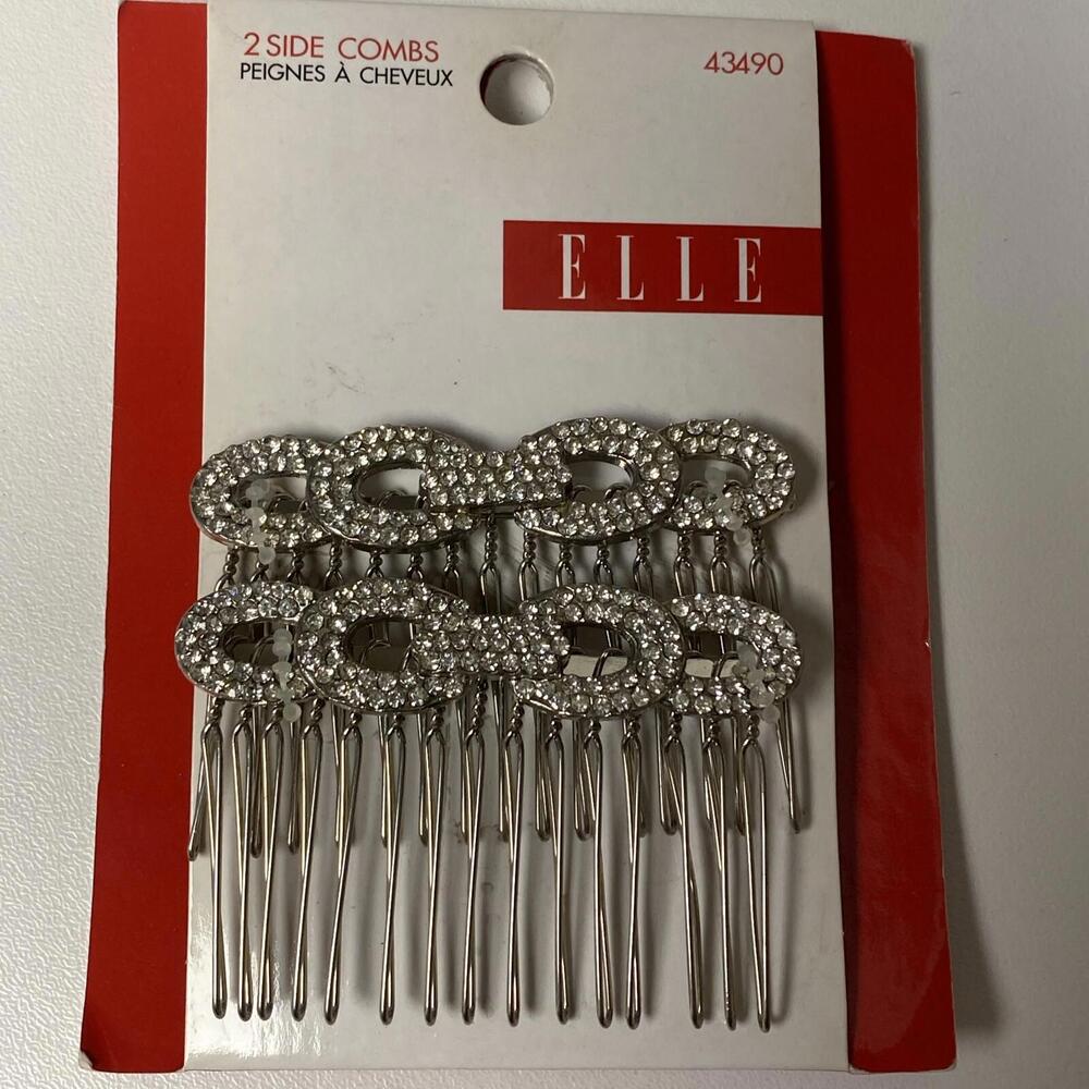 2 PEIGNES A CHEVEUX ELLE Side Combs Hair Combs Silver color w/ Rhinestones